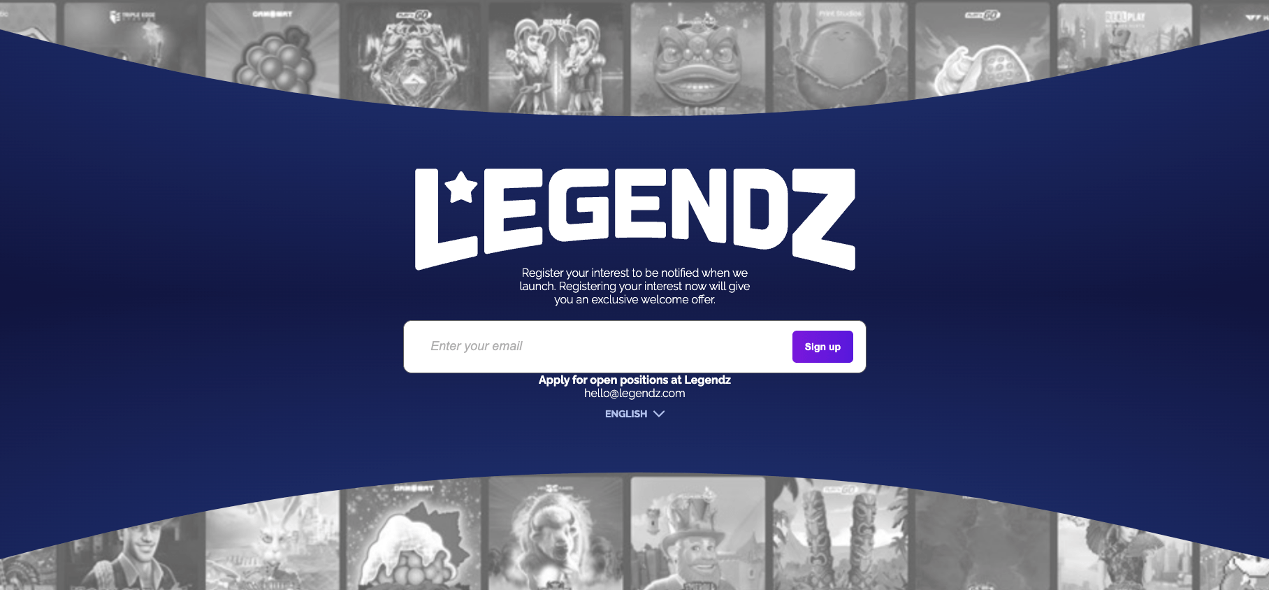 Legendz social casino prelaunch sign-up page